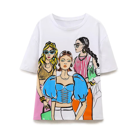 T-shirt imprimé décontracté et polyvalent pour filles