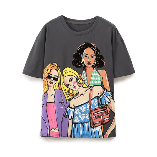 T-shirt imprimé ample et polyvalent